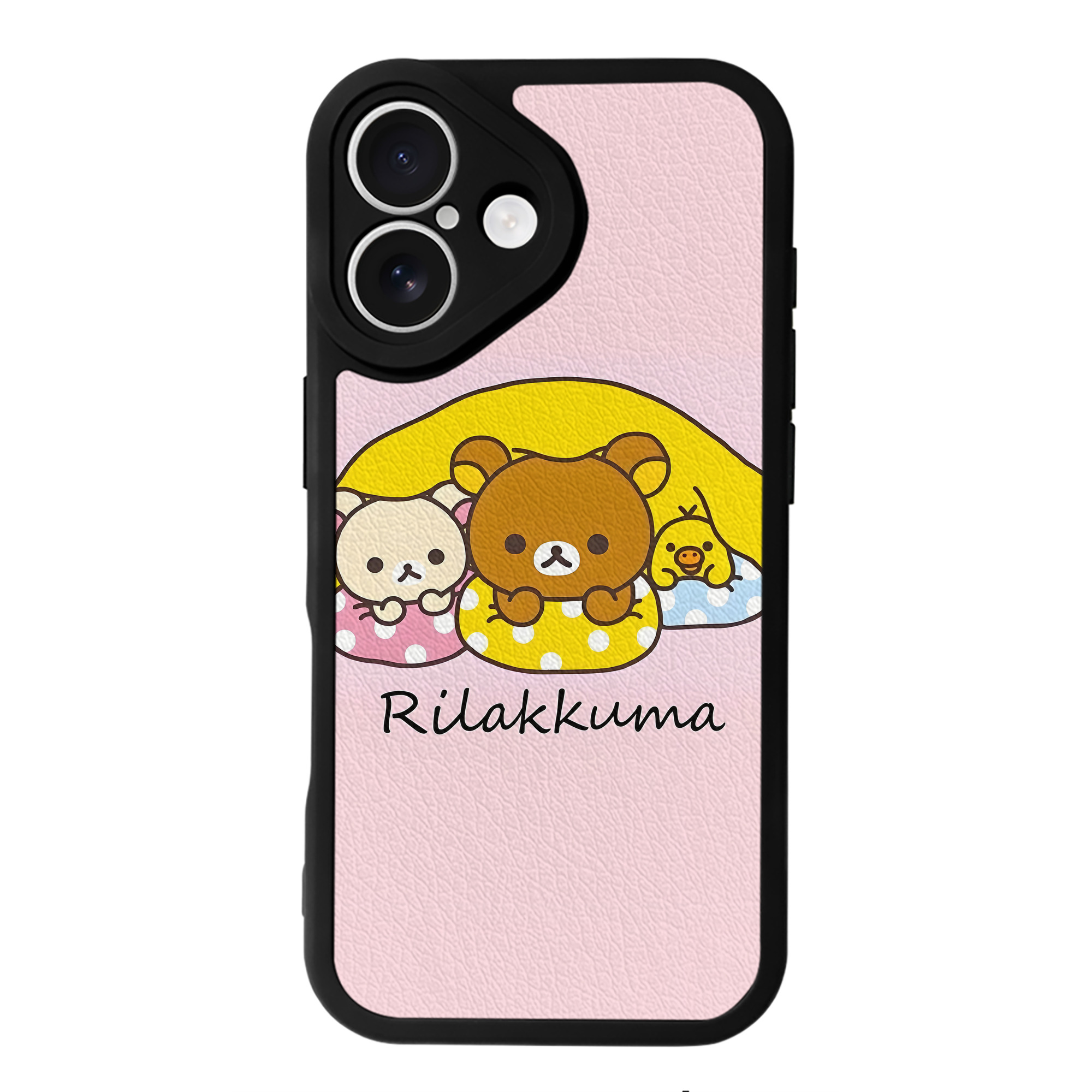 （画像用） リラックマ リラックマ キイロイトリ Rilakkuma Korilakkuma Kiiroitori 【iPhone 16シリーズ対応】シリコンスマホケース（レザー調） 材質：シリコン